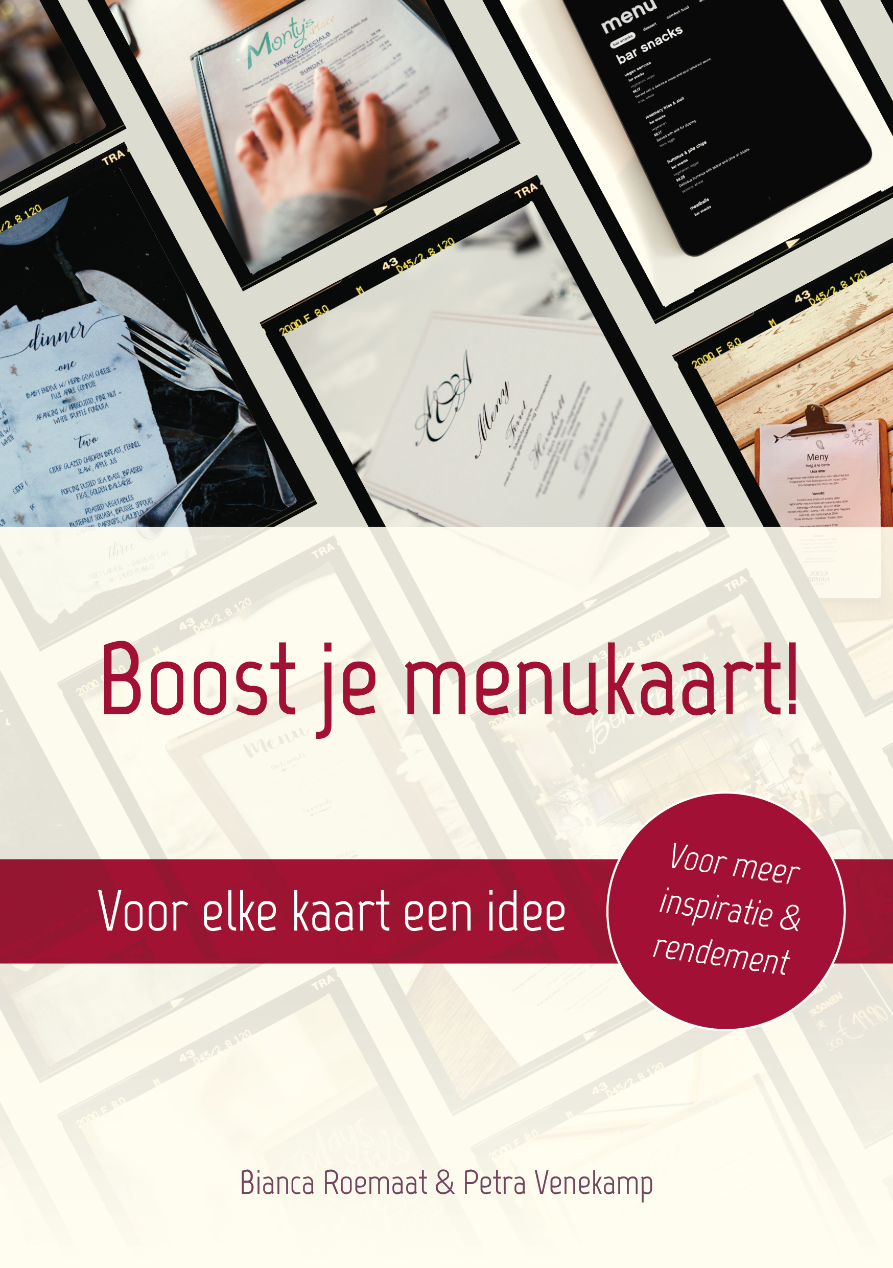 Cover Boek Boost je menukaart. Voor elke kaart een idee van Bianca Roemaat en Petra Venekamp