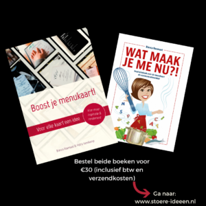 Koop de menukaartboeken Boost je menukaart en Wat maak je me nu?! in deze combideal via de webshop van Stoere Ideeën